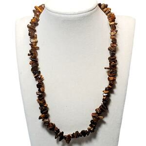 Tigers Eye Beaded Necklace 16" Unsigned Spring Ring Closure